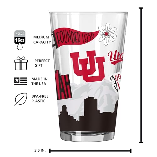 Image of Logo Brands NCAA 16 oz Pint Glass - Durable Glass With Bold Team Color- Chip-Resistant Rim Drinkware For Fans, Tailgates, Home Bars & Everyday Use