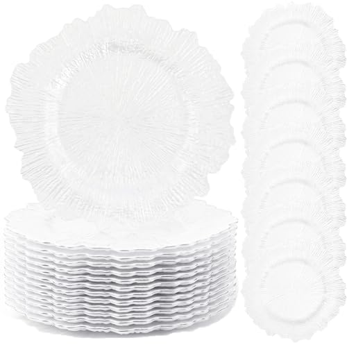 Yemosa 50 Pack White Charger Plates 13inch Reef Chargers for Dinner Plates