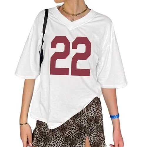 Jersey Shirts Oversized Graphic Tees Y2k for Women Number V Neck Baggy T Shirts Grunge Coquette Clothes Streetwear