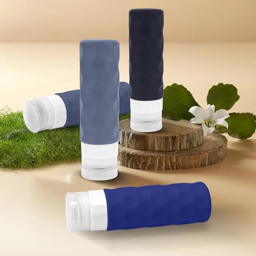 Image of Silevoler Travel Bottles for Toiletries, 4pcs Tsa Approved 3oz Travel Size Containers, BPA Free Leak Proof Premium Silicone Bottles, Refillable Liquid Squeezable Accessories W /Toiletry Bag (Blue)
