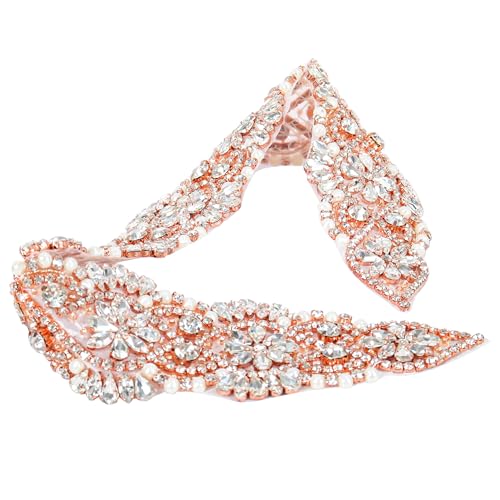 Pardecor Wedding Dress Sash - Rose Gold Rhinestone Applique Crystal Dress Rhinestone Belt...