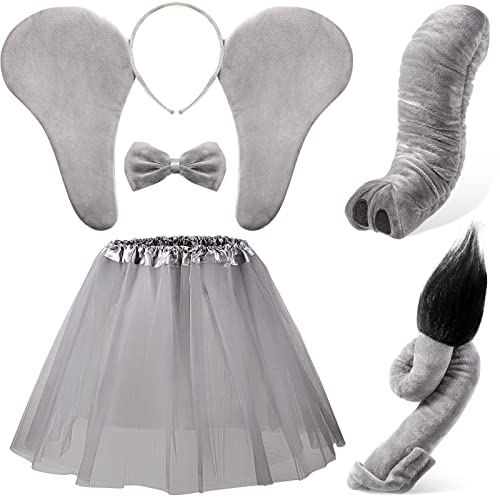 Haysandy Kids Elephant Costume Set Elephant Ears Headband Tail Bow Tie Tutu Skirt Nose Halloween Circus Costume Accessories(15.7 Inch,Delicate)
