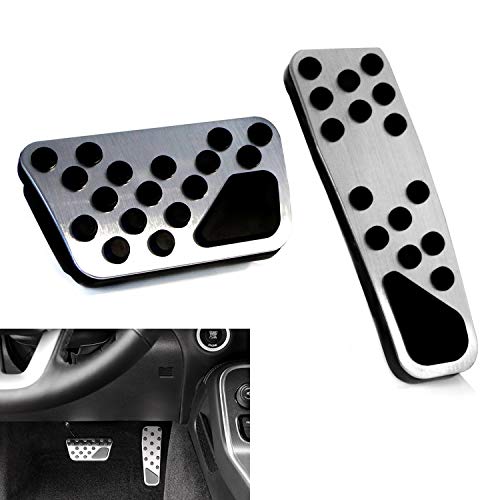iJDMTOY 2pc Set Track Design Silver Aluminum Foot Pedal Covers Compatible With Chrysler 300, Dodge Challenger Charger Magnum