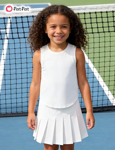 Image of PATPAT Girls Tennis Skirt Sets Moisture Wicking Tank Tops and Pleated Skirts 2 Piece Outfits Activewear Sets 5-12 Years