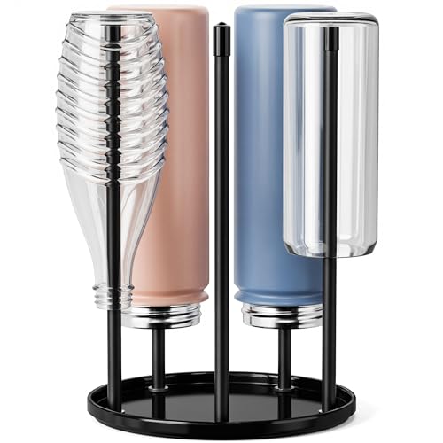 Flaschenhalter für SodaStream Crystal Keramik Abtropfständer mit Abtropfgestell und Abtropfwanne für 5 Flaschen | Flaschentrockner für die Küche Schwarz