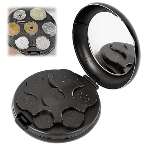 携帯コインホルダー 8.5*3cm コインディスペンサー 携帯型 小銭選別コンテナ 丸型 取り出し便利 軽量 コンパクト 耐久性素材 車のコンソール 電車 地下鉄 ブラック