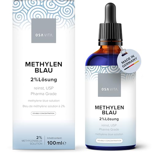 OSAVITA® bleu de méthylène à 2% avec pipette, USP pure, double concentration en solution à 2% 100 ml, qualité testée en laboratoire en provenance d'Allemagne
