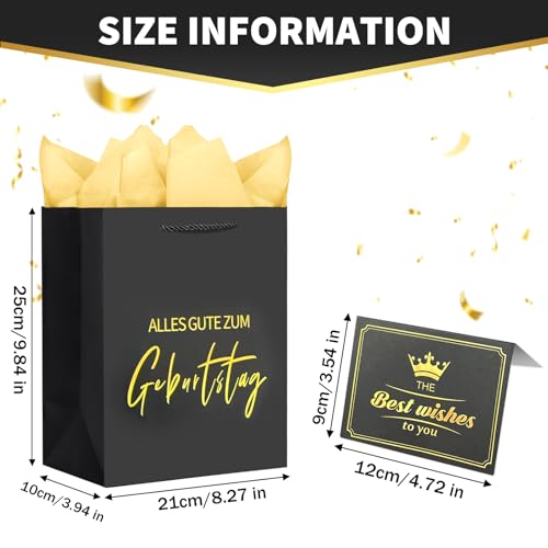 ePicsoa Geschenktüten Geburtstag 25x21x10cm, 2 Groß Geschenktasche mit 4 Seidenpapier und 2 Karten, Geburtstagsgeschenk Verpackung, Papier Happy Birthday Tüte mit Griff Verpackung für Frau Mann