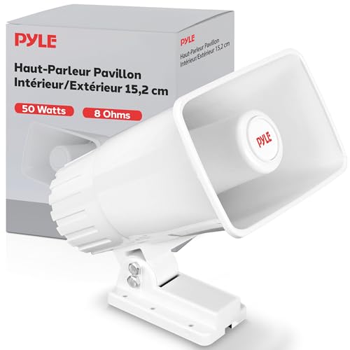 Pyle Haut-Parleur PA Intérieur/Extérieur - Haut-Parleur PA de 6 avec Impédance de 8 Ohms et Puissance Crête de 50 Watts - Inclut Support de Montage et Accessoires - Blanc