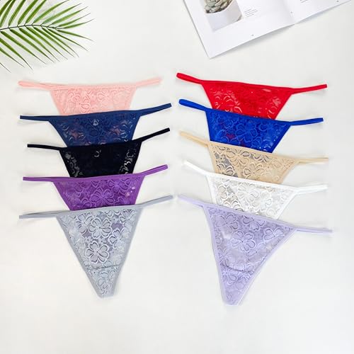 Image of Lace G String Thongs For Women Pack 10 Size X-Small to 3X-Large | Ultra soft lightweight lace fabric,Delicate floral sheer lace detailing,Invisible under tight dresses & jeans,