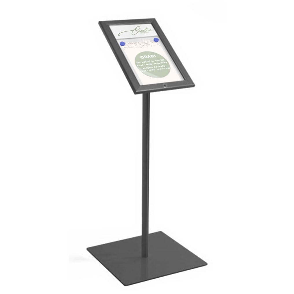 Danieli - Portamenús Exterior A4 - Tablón de Menús con Atril - Expositor Negro de Suelo Magnético, Escribible con Panel Personalizable - Cerradura con 2 Llaves Incluidas (A4)