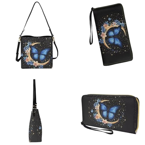 Image of Bucket Crossbody Bag Set for Women Lady, Leather Purse and Wallet Set Large Bucket Bag with Wallet