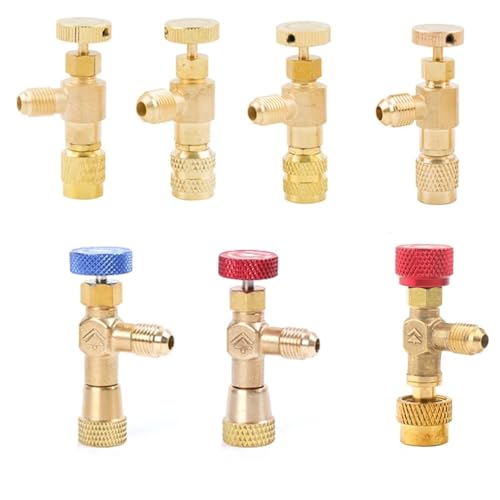 Adaptador de válvula de seguridad para refrigeración R410a y R22, tipo F, con conexión de manguera de carga macho/hembra de 1/4" y 5/16" miniatura 3