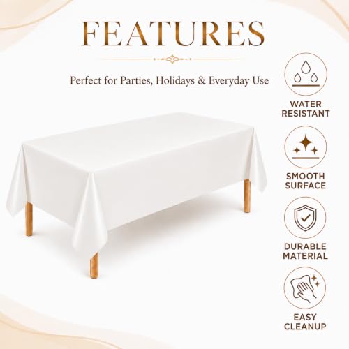 Image of 4 Pack Light Greige Plastic Tablecloths, 54 x 110 Inch Disposable Covers | Ideal for Weddings, Birthdays, Baby Showers and Picnics, Helping Protect Tabletops from Spills and Simplify Cleanup