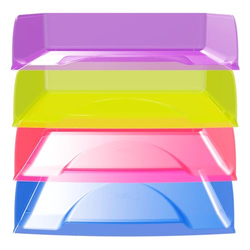 Exacompta - Réf. 111808SETD - Set de 4 Corbeilles à courrier Combo Styli Crystal - dimensions 34,6 x 25,5 x 24,3 cm - pour format A4+ - Bleu royal - Rouge...