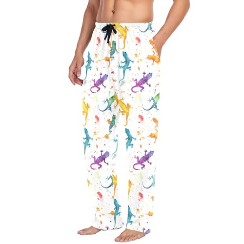 Colorful Lizard Men's Pajamas Pants Cotton Sleep Bottoms Pants Lounge Sleepwear - S4