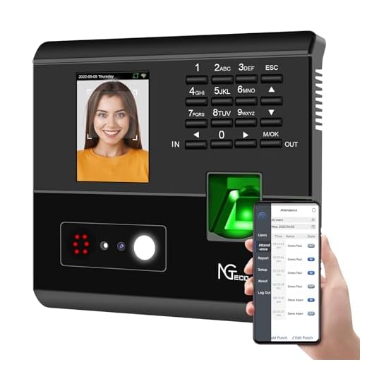 NGTeco APP-Based Time Clocks, 4-in-1 (Face, Fingerprint, RFID, PIN) Times Clock for Employees Small Business, 2.4GHz WiFi Clock in Machine Support Shift Schedules, iOS & Android APP, No Monthly Fee