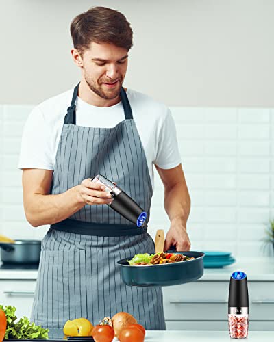 Xinxu Gravity Automatic Pepper And Salt Mill, Stainless Steel, Adjustable Coarseness With Blue Led Light, One Hand Operated, Come With Brush, Gift Ideal For Housewarming, Black #TOP7