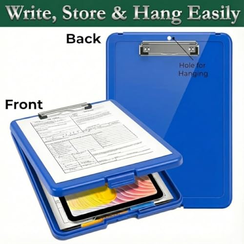 Image of Yajnas Clip Pad /Clipboard with Built-in Storage Compartment and Pen Holder - Durable, Lightweight Writing Pad with Snap Closure - Ideal for Office, School, Fieldwork (Dark Blue Colour)