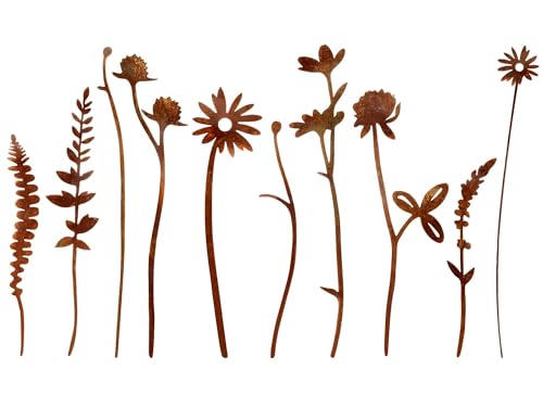 10Pcs Creativity Iron Art Rusty Flowers Wildflower Rustic Metal Floral Garden Decor Wildflowers Rusted Metal for Mother Bouquet Gift Wedding Outdoor Furniture Home Yard Farm Courtyard Decoration