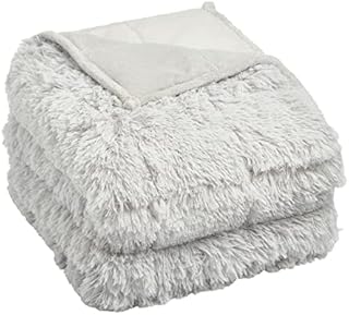 Sienna Fluffy Long Fleece Shaggy Coral Fleece Sensory Adults Weighted Blanket Reversible Sleep Throw - Silver, 125 x 180cm - 6kg