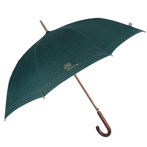 PERLETTI Paraguas Hombre Largo Clásico Sostenible con Abertura Automática - Mango de Madera Natural Biodegradable Tejido Reciclado - Paraguas Antiviento Resistente Ecológico - Diámetro 116 cm (Verde)