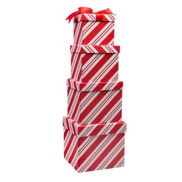 4 Christmas Gift Boxes Candy Cane Christmas Nesting Boxes with Lids in 4 Assorted Sizes for Holiday Decorative Wrapping