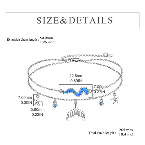 Image of CRMAD Moonstone Moon /star /daisy /turquoise /rose flower /cat /Hecate /airplane /pearl /Chakra /rose pearl /butterfly /wave /starfish Anklet for Women Sterling Silver Anklet Irish Jewelry
