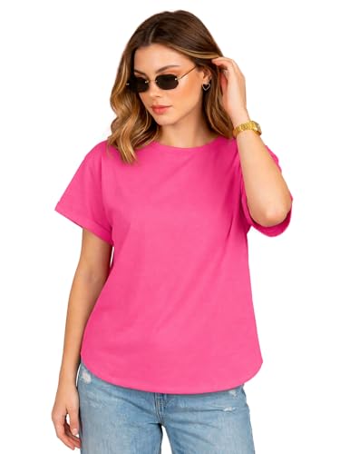 Image of JUNEBERRY Pure 100% Cotton Oversized Loose Fit Drop Shoulder Round Neck Boyfriend Fit Solid Half Sleeves T-Shirt for Women & Girls (Sizes: S to 2XL)