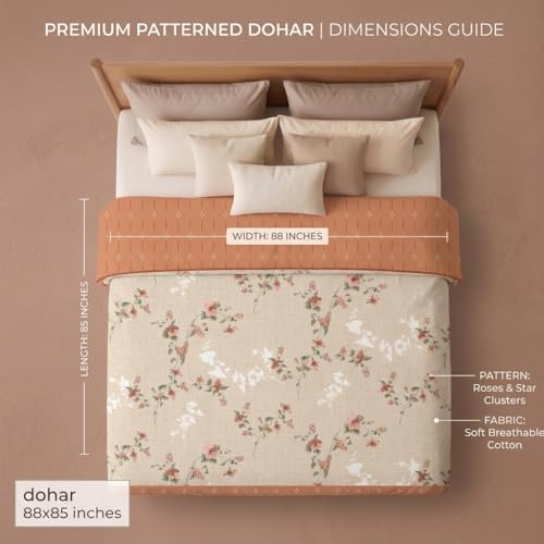 Image of BSB HOME 280 GSM Reversible Dohar for Double Bed, Ultra Soft AC Blanket, Lightweight All Season Summer Quilt, Breathable Blanket, Skin Friendly Dohar, 85 x 88 Inches (216 x 224 cm) - Sage Floral