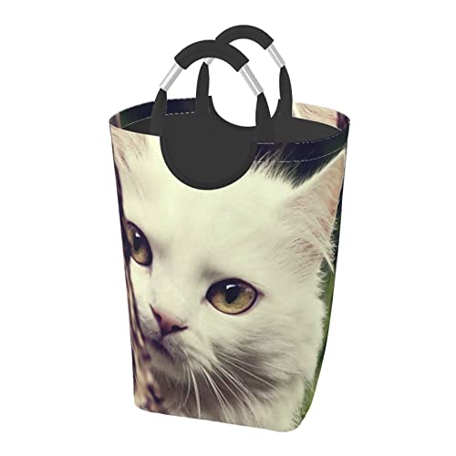 猫 ランドリーバスケット 洗濯ボックス 収納バッグ 大容量 折り畳み式 持ち運び 撥水 ハンドル付き 軽量 省スペース おしゃれ 適した ホテル ユーティリティルーム トイレ キッチン(50l 32*28*57.5cm)