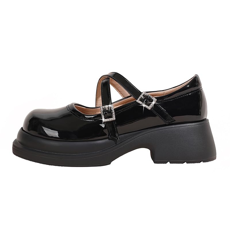 Women's Mary Jane Shoes Patent Leather Platform Chunky Heel - Round Toe Ankle Strap Dress Pumps for Y2K Retro Kawaii Fashion, Uniform Dress Party & Cosplay