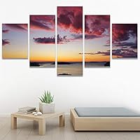 SIGNWIN 5 Panel Canvas Wall Art Landscape Ocean for Home Decorations Ready to Hang - 60