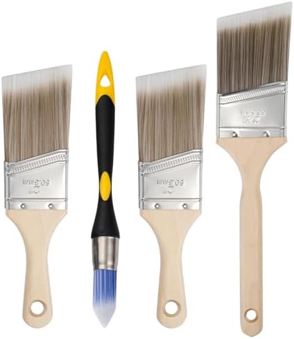 Mister Rui Paint Brush Set, 4 Pack Angle Brushes Professional Trim, Cabinet & Wall Paint Brushes for Oil, Latex, Synthetic Bristles, No Shedding