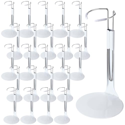 Image of Yaocom 24 Pcs Doll Stands Adjustable Action Figure Stands with Expandable Waist Wire for 8 inch-12 inch Dolls Action Figure (White, Silver)