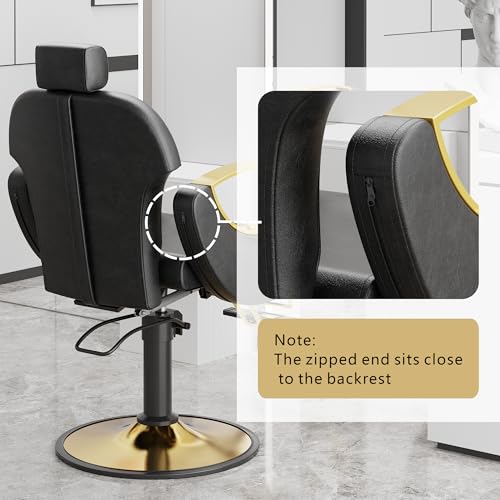 Image of Barber Chair, Reclining Hair Salon Chair, 360 Degrees Swivel Styling Chair, Height Adjustable Hydraulic Shampoo Chairs, Spa Equipment (Black)