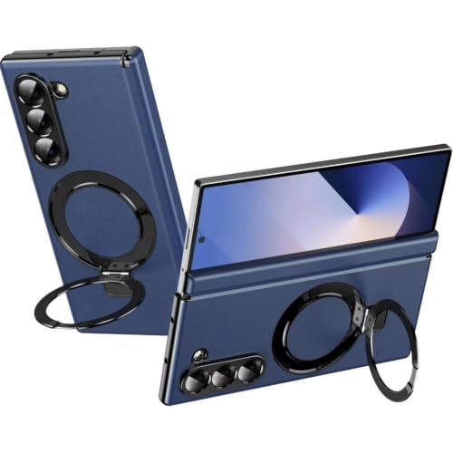 Image of Premium Leather Texture Case Compatible with Samsung Galaxy Z Fold 8 Ultra | Magnetic Ring Kickstand | 360 Hinge Protection | Slim Shockproof Back Cover |Wireless Charging Support -NavyBlue