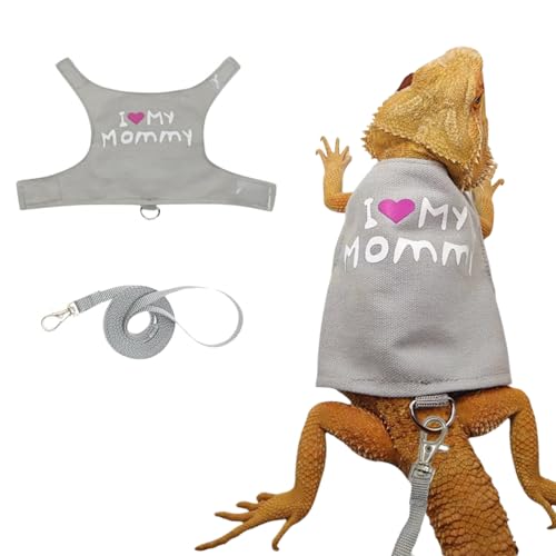 Bearded Dragon Harness and Leash Set - Adjustable Lizard Harness with Glow in The Dark Print Outdoor Traction Rope Walking Leash Reptile Halloween Costume Accessories for Small Pets (Grey)