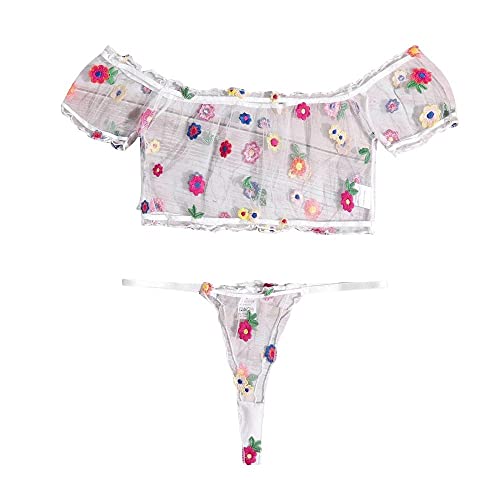 Ensemble lingerie sexy femme pour vos soirées romantiques en dentelle transparente M