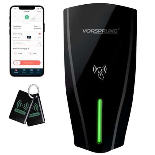 VORSPRUNG® Alpha Smart EV Charger 7kW | Type 1 & Type 2 | Untethered | Single Phase Fast Charging Wallbox | EV Home Charging Station | Adjustable Power | Smart App | PEN Protection | 3-Year Warranty