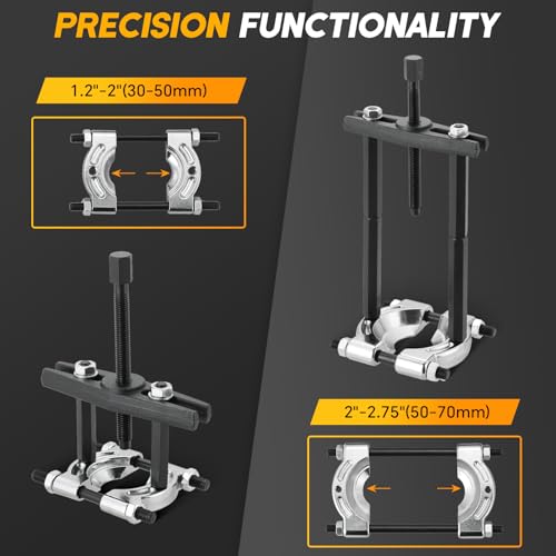 weyleity 12-Piece Bearing Separator and Puller Set | Heavy Duty Bearing Splitter Puller Kit, 5 Ton Capacity with 2" and 3" Jaws, Bearing Puller Set with Pinion Wheel and Hub Axle Removal Tool by weyleity - Image 6