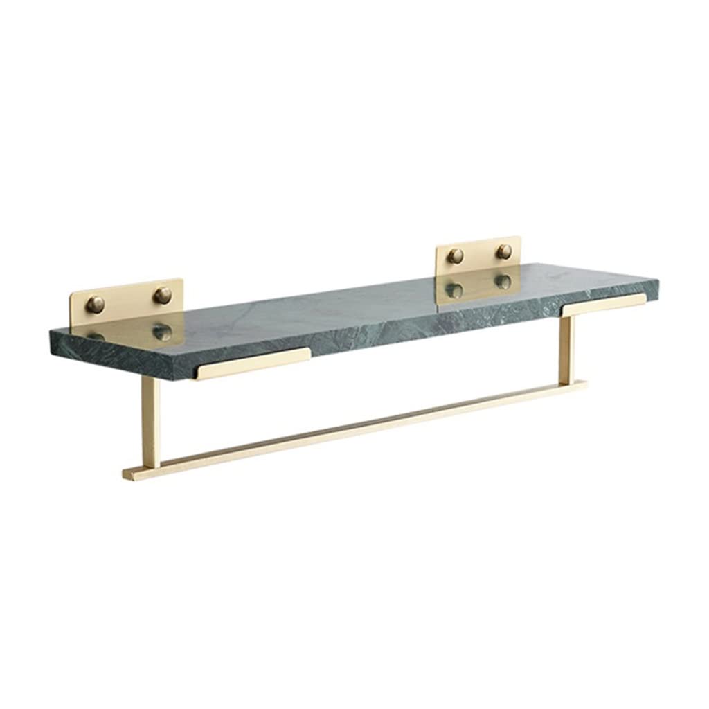 Nordic - Estante de baño de latón cepillado ligero con barra de toalla y estantes flotantes de mármol, organizador de ducha y cosméticos para champú, mármol blanco, 40 cm (mármol verde 40 cm con barra