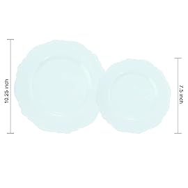 WDF 60pcs Mint Green Plastic Plates - Baroque Dinner Plates Including 30 Green Plates Disposable10.25inch, 30 Dessert Plates 7.5inch for Upscale Wedding, Parties