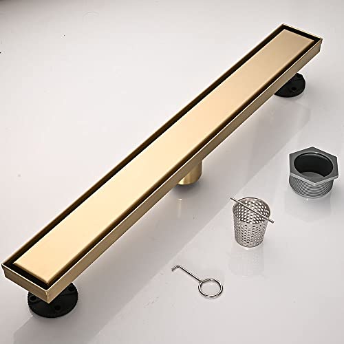 AVSIILE Linear Shower Floor Drain, Brushed Gold 36 Inch 304 Stainless Steel Bathroom Drains Kit, Rectangular Shower Trench Drain with Reversable Tile-in Pattern Drain Cover & Hair Catcher by AVSIILE - Image 7