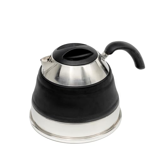 Zusammenklappbarer 1,5-Liter-Wasserkocher aus Silikon – Camping-Teekessel, Campingtopf im Freien (Schwarz)