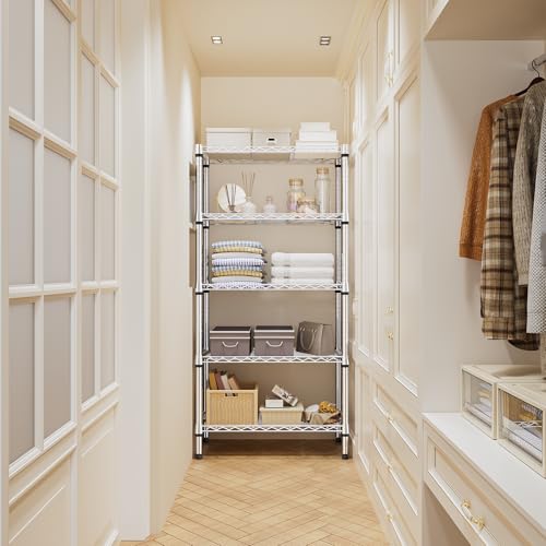 Image of M MZG 1250 lbs 5 Tier Shelf Metal Storage Shelves Shelving Wire Rack Heavy Duty Closet Organizers for Garage Kitchen Bathroom Laundry Chrome 13.8 inch D x 29.5 inch W x 59.5 inch H