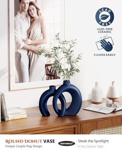 Blue Vase Set of 2 - Modern Coastal Ceramic Home Decor - Image 2