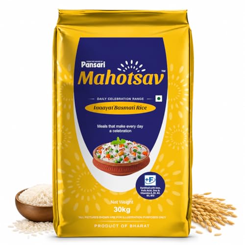 Image of Mahotsav Inaayat Basmati Rice by Pansari 30 Kg - Whole Grain, Fortified, Gluten-Free - Ideal for Biryani, Pulao, Steamed Rice & Daily Indian Meals - 30kg Pack