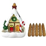 Hosley Resin Backflow Incense Burner – Christmas House Snow Cabin Backflow Incense Cone Holder (4.72") with 20 Apple Cinnamon Cones, House Decor & Aromatherapy