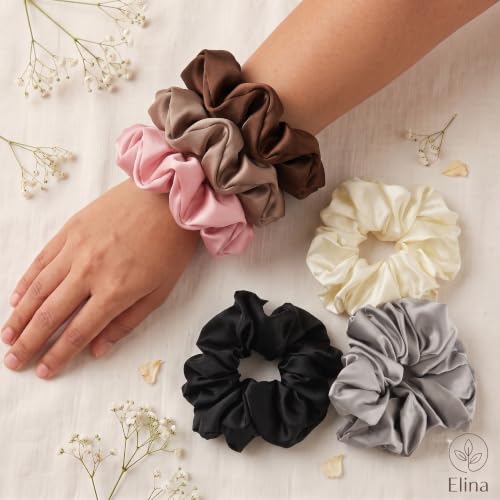 Image of Elina 12 Pcs Premium Satin Scrunchies Set for Girls, Women Anti-Hair-Breakage, Silk Hair Ties Set Elastic Rubber, Best Gift For Mom, Sister, Friends (Pack of 12)(Neutral Shade Multi Colors)